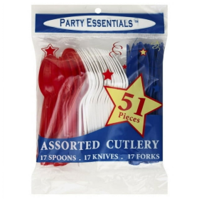 1 - Party Essentials Assorted Cutlery - White, Blue & Red 51 Ct.