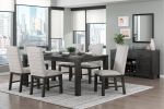 Antique Black Finish Modern 7pc Dining Set Rectangular Table and 6 Upholstered Chairs Textured Gray Wooden Dining Room Furniture