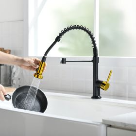 Commercial Black and Gold Kitchen Faucet with Pull Down Sprayer, Single Handle Single Lever Kitchen Sink Faucet