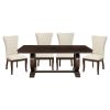 Modern Traditional 5pc Dining Set Table with Extension Leaf and 4 Upholstered Chairs Dark Cherry Finish Wooden Kitchen Dining Furniture