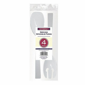 1 - Party Essentials 9.5" Serving Fork & Spoon Sets - White 4 Ct.