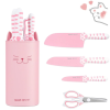 Hecef Cute Kitchen Knife Set with Detachable Block, Cat Claw Pink Sharp Chopping Cleaver and Scissors for Gift Housewarming Birthday