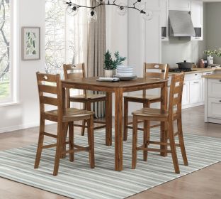 Counter Height 5pc Dining Set Walnut Finish Table and 4 Counter Height Chairs Wooden Kitchen Dining Furniture Transitional Style