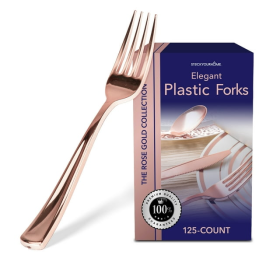 Stock Your Home Disposable Rose Gold Plastic Forks - 125 Count