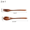 Uxcell Kitchenware Cutlery Non-slip Handle Spoon Fork Set Wood Brown 2 in 1