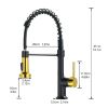 Commercial Black and Gold Kitchen Faucet with Pull Down Sprayer, Single Handle Single Lever Kitchen Sink Faucet