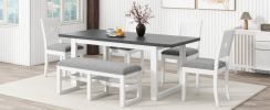 TOPMAX Modern 78inch 6-Piece Extendable Dining Table Set, 4 Upholstered Dining Chairs and Dining Bench, 18" Butterfly Leaf, White