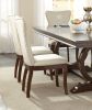 Modern Traditional 5pc Dining Set Table with Extension Leaf and 4 Upholstered Chairs Dark Cherry Finish Wooden Kitchen Dining Furniture