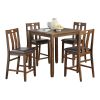 Brown Finish 5pc Counter Height Set Dining Table and 4 Chairs Upholstered Seat Wooden Kitchen Dining Furniture Set Transitional Style