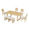 TOPMAX Modern 78inch 6-Piece Extendable Dining Table Set, 4 Upholstered Dining Chairs and Dining Bench, 18" Butterfly Leaf, Natural