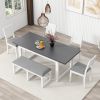 TOPMAX Modern 78inch 6-Piece Extendable Dining Table Set, 4 Upholstered Dining Chairs and Dining Bench, 18" Butterfly Leaf, White