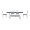 TOPMAX Modern 78inch 6-Piece Extendable Dining Table Set, 4 Upholstered Dining Chairs and Dining Bench, 18" Butterfly Leaf, White