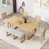 TOPMAX Modern 78inch 6-Piece Extendable Dining Table Set, 4 Upholstered Dining Chairs and Dining Bench, 18" Butterfly Leaf, Natural