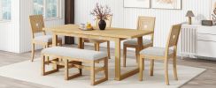 TOPMAX Modern 78inch 6-Piece Extendable Dining Table Set, 4 Upholstered Dining Chairs and Dining Bench, 18" Butterfly Leaf, Natural