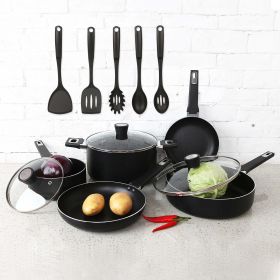 Aluminum Nonstick Midweight 13pcs Cookware Set Dishwasher Safe (Color: black.)