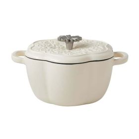 Floral Enamel on Cast Iron 2-Quart Dutch Oven with Lid (Color: Linen)